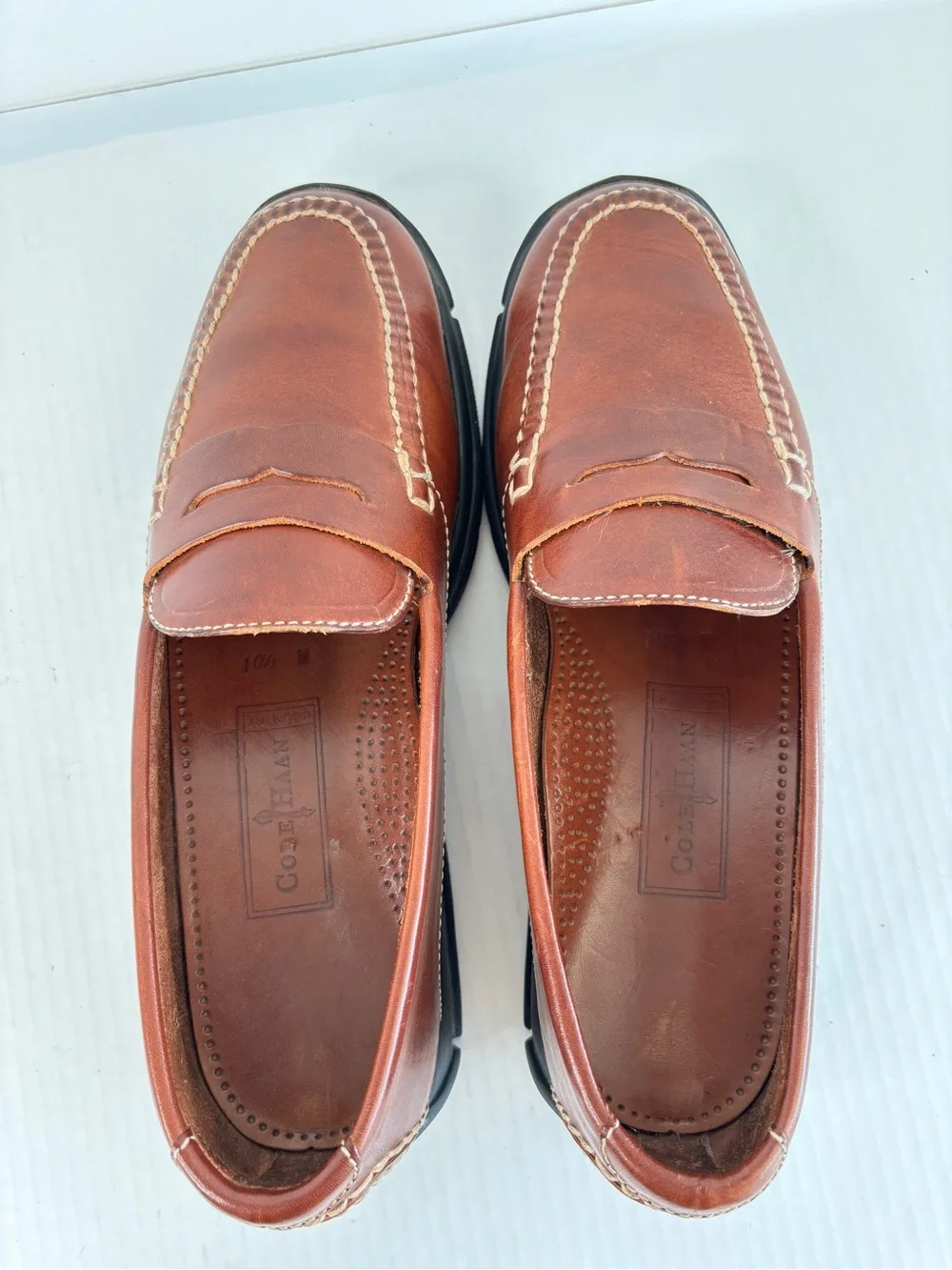 Cole Haan Mens Leather Lug Penny Loafer Size 10.5 Driving Moccasin Gommus Soles